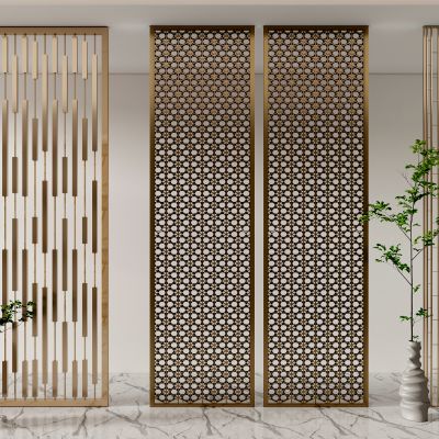 新中式玄关不锈钢金属隔断屏风花格雕花