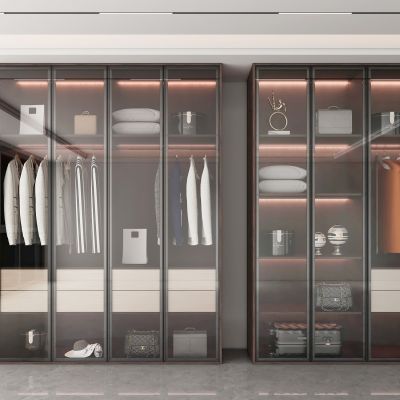 现代衣柜玻璃门衣帽间衣柜奶油风衣柜