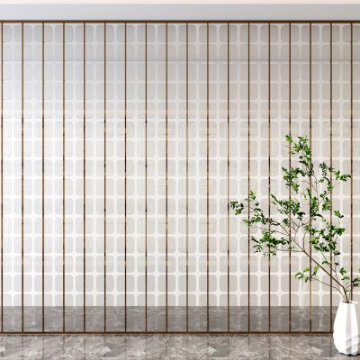 新中式玄关不锈钢金属隔断屏风花格雕花