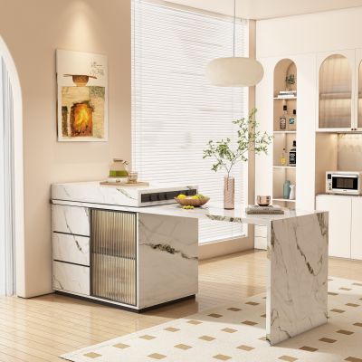 现代奶油风岛台吧台