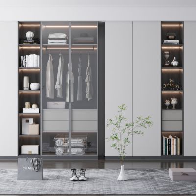 现代衣柜玻璃门衣帽间衣柜奶油风衣柜