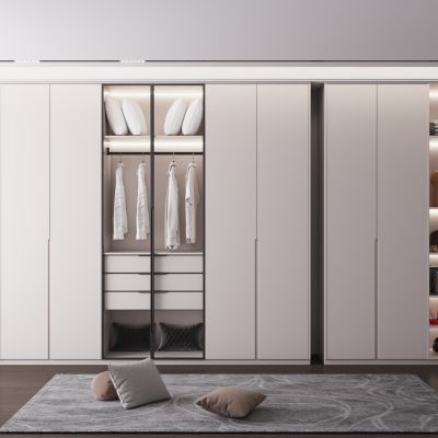 现代衣柜玻璃门衣帽间衣柜奶油风衣柜