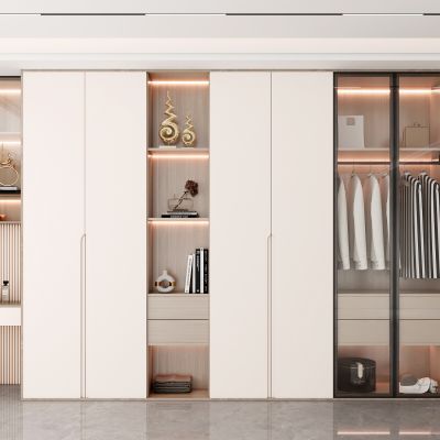 现代衣柜玻璃门衣帽间衣柜奶油风衣柜