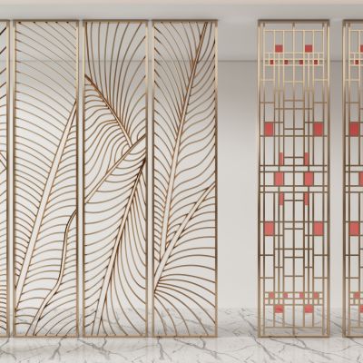 新中式玄关不锈钢金属隔断屏风花格雕花