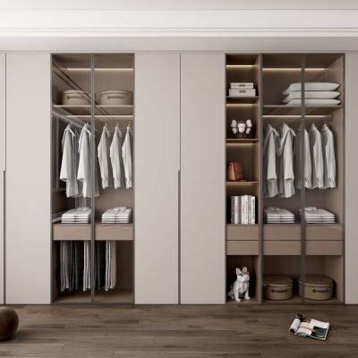 现代衣柜玻璃门衣帽间衣柜奶油风衣柜