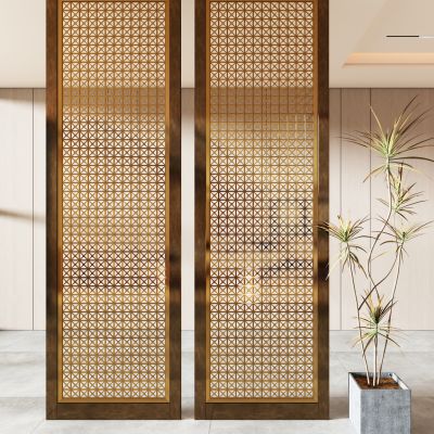 新中式玄关不锈钢金属隔断屏风花格雕花