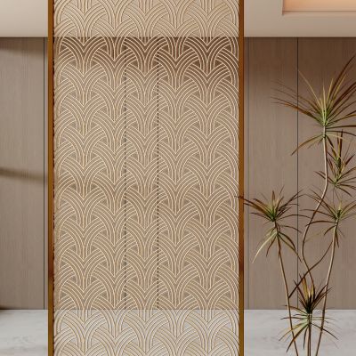 新中式玄关不锈钢金属隔断屏风花格雕花