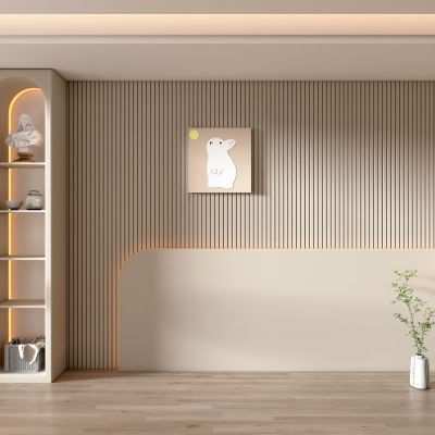 客餐厅侘寂奶油风电视沙发背景墙