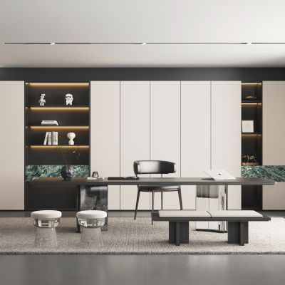现代极简黑白灰书房