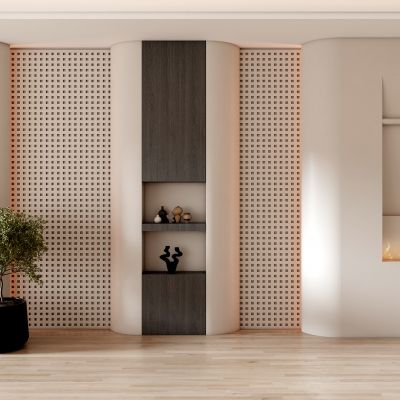 客餐厅侘寂奶油风电视沙发背景墙