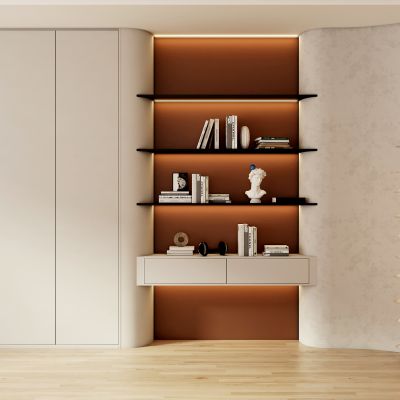 客餐厅侘寂奶油风电视沙发背景墙