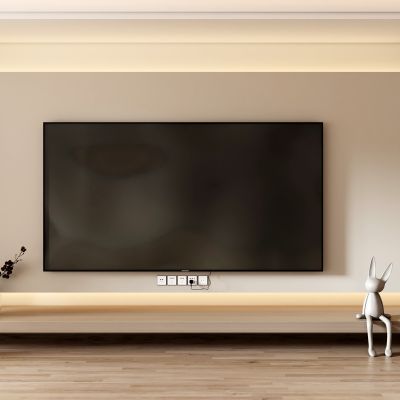 客餐厅侘寂奶油风电视沙发背景墙