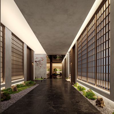 新中式走廊 过道 景观3D模型