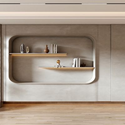 客餐厅侘寂奶油风电视沙发背景墙