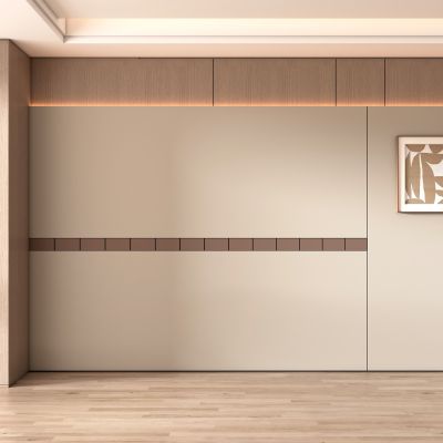 客餐厅侘寂奶油风电视沙发背景墙