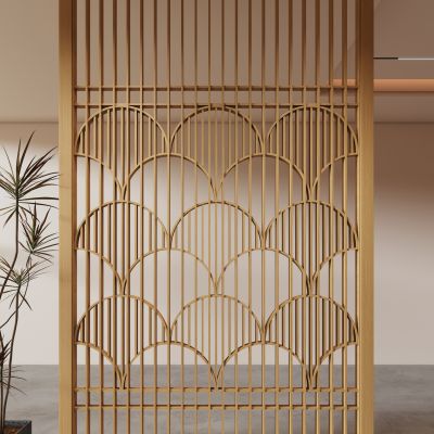 新中式木格栅玄关隔断屏风花格雕花