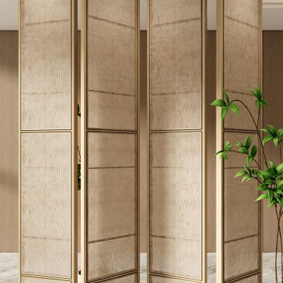 新中式木格栅麻布玄关隔断屏风花格