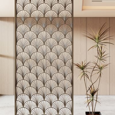 新中式玄关不锈钢金属隔断屏风花格雕花