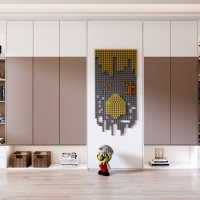 儿童房衣帽间现代奶油风衣柜书架组合