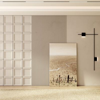 客餐厅侘寂奶油风电视沙发背景墙