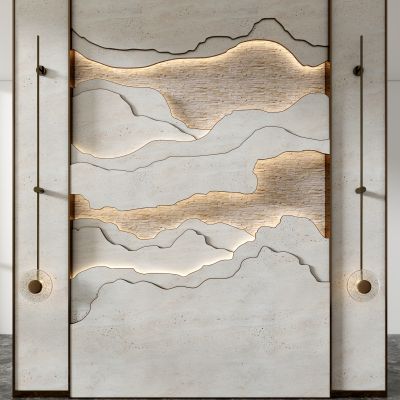 新中式电视沙发山水大理石造型背景墙