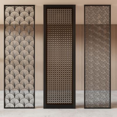 新中式玄关不锈钢金属隔断屏风花格雕花