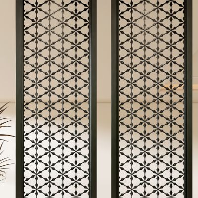 新中式玄关不锈钢金属隔断屏风花格雕花