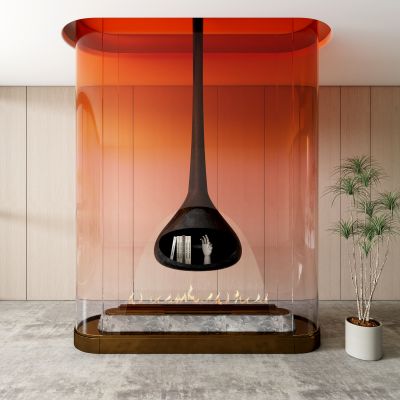 渐变玻璃壁炉隔断屏风端景墙
