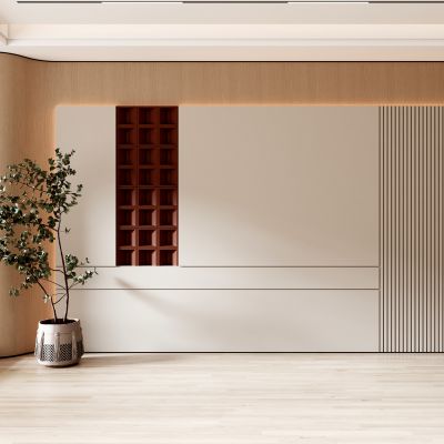 客餐厅侘寂奶油风电视沙发背景墙