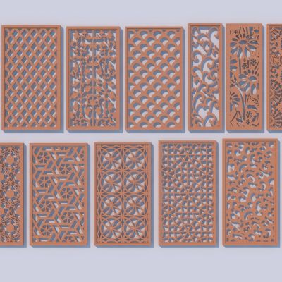 中式雕花隔断组合3D模型