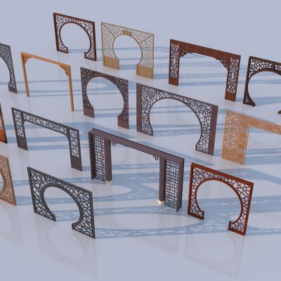 新中式月亮门_木格栅月洞门组合