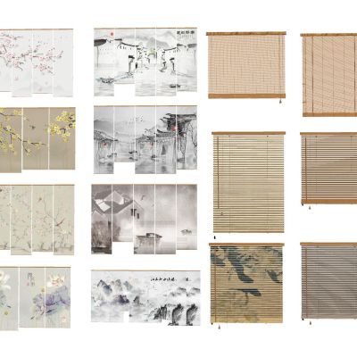 新中式山水帘窗帘竹帘席帘卷帘窗户百叶窗纱帘水墨画