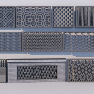 中式瓦片围墙景墙组合