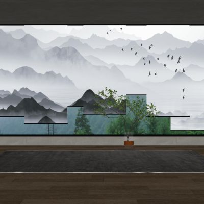 新中式山水帘窗帘席帘卷帘窗户百叶窗