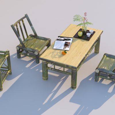 新中式竹编户外桌椅_茶桌椅