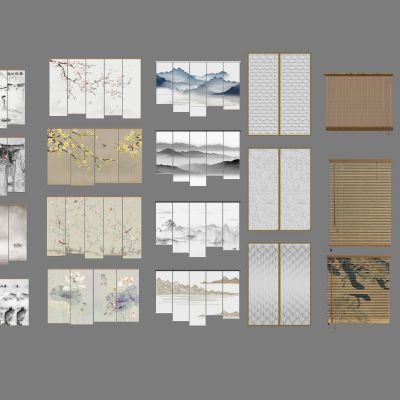 新中式窗帘竹帘席帘卷帘窗户百叶窗山水竹帘水墨画条幅