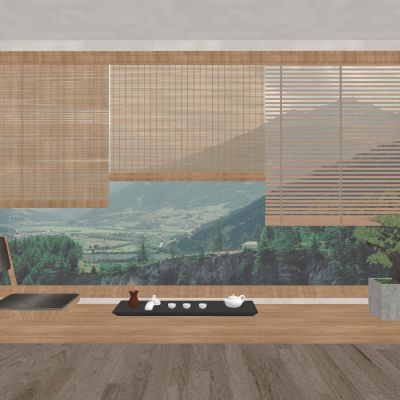 新中式木百叶帘竹帘窗帘席帘卷帘百叶窗飘窗