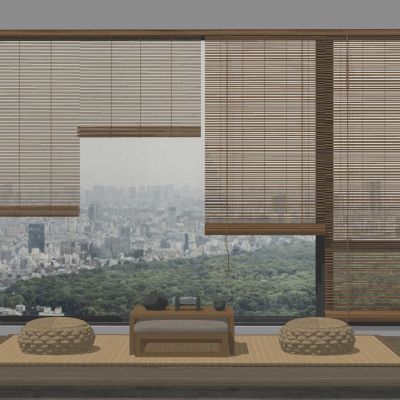 新中式窗帘竹帘席帘折叠帘卷帘窗户百叶窗