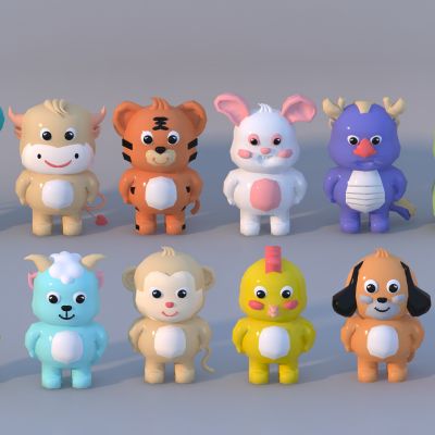 现代十二生肖公仔摆件饰品