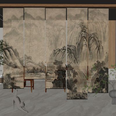 新中式山水帘窗帘席帘卷帘窗户百叶窗纱帘山水画卷