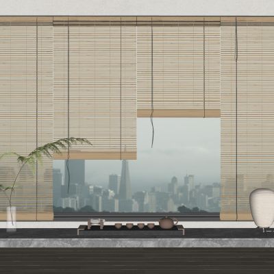 新中式百叶帘竹帘窗帘席帘卷帘百叶窗飘窗