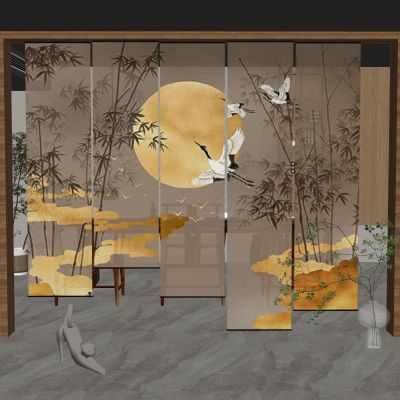 新中式山水帘窗帘席帘卷帘窗户百叶窗纱帘