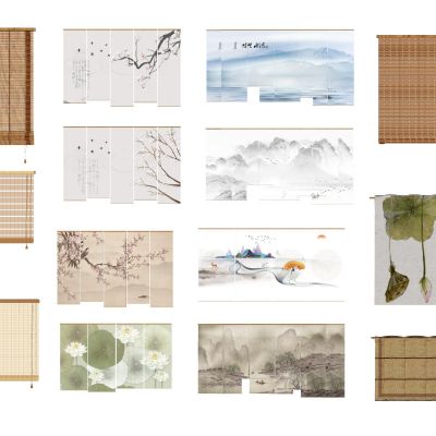 新中式山水帘窗帘竹帘席帘卷帘窗户百叶窗纱帘水墨画条幅