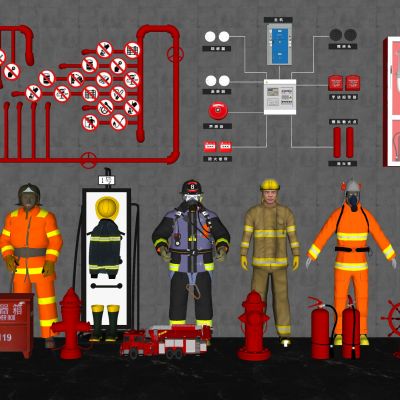 现代消火栓消防设备消防设施消防器材灭火器逃生门消防灯具消防员烟雾报警器消防员烟感