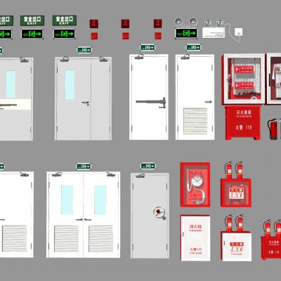 现代消火栓消防设备消防设施消防器材安全出口指示牌灭火器逃生门消防灯具烟雾报警器应急灯具