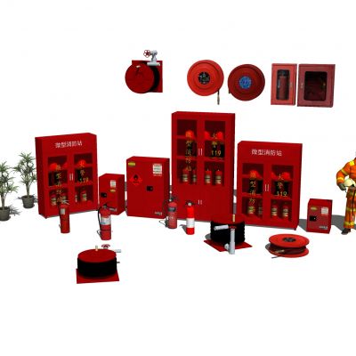 消防器材设备组合消防设施消防门消防柜安全出口灭火器烟雾报警器消防员消火栓消防栓
