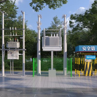 现代电线杆变压器_配电箱
