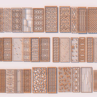 新中式屏风隔断__窗花窗格