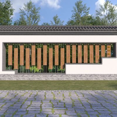 中式文化民俗对景墙_旧改城市更新青砖瓦片历史记忆墙