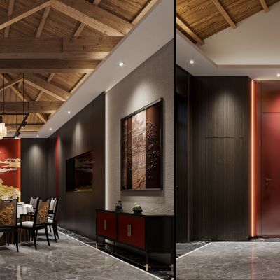 新中式餐饮包间 包厢 茶桌椅